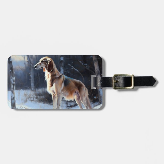 Saluki Let It Snow Christmas Luggage Tag (Front Horizontal)