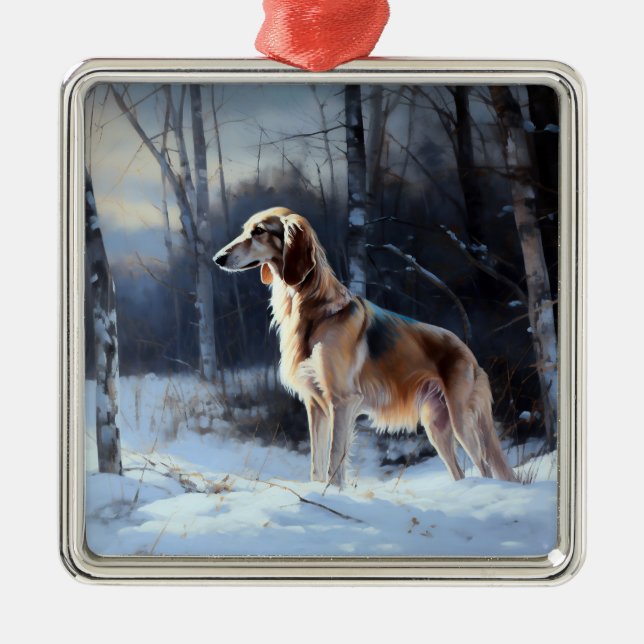 Saluki Let It Snow Christmas Metal Tree Decoration (Front)