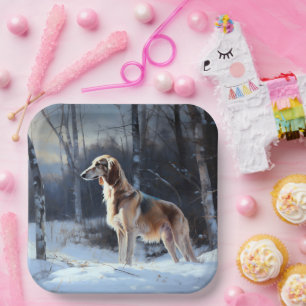 Saluki Let It Snow Christmas Paper Plate