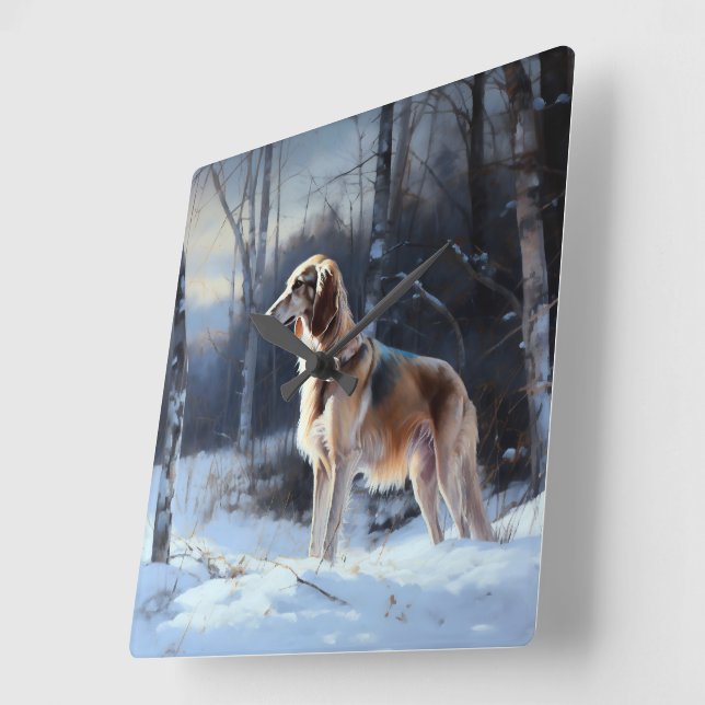 Saluki Let It Snow Christmas Square Wall Clock (Angle)