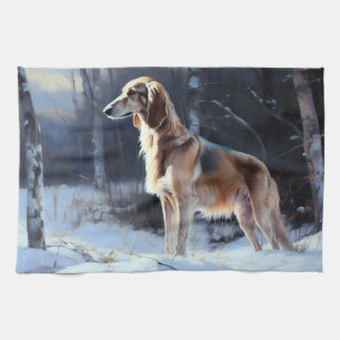Saluki Let It Snow Christmas Tea Towel