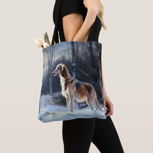 Saluki Let It Snow Christmas Tote Bag (Close Up)