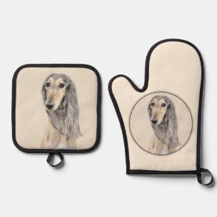 Saluki Painting Fawn Sable Cute Original Dog Art Oven Mitt & Pot Holder Set