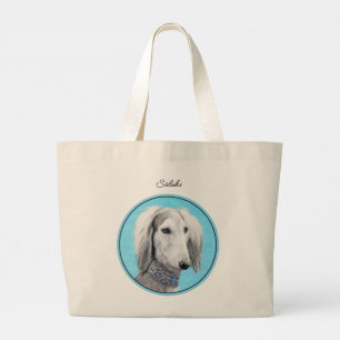 Saluki Painting Silver Feathered Original Dog Art Large Tote Bag