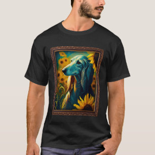 Saluki Painting Sunflower Flower Mum Women Floral T-Shirt