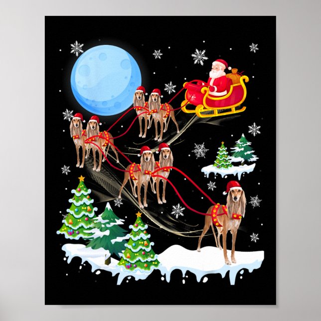 Saluki Reindeer Christmas Dog Riding Santa Hat Xma Poster (Front)