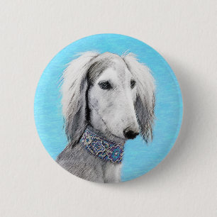 Saluki (Silver) Painting - Cute Original Dog Art 6 Cm Round Badge
