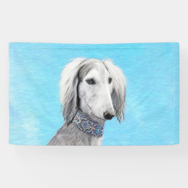 Saluki (Silver) Painting - Cute Original Dog Art Banner (Horizontal)