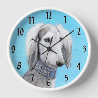 Saluki (Silver) Painting - Cute Original Dog Art Clock