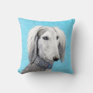 Saluki (Silver) Painting - Cute Original Dog Art Cushion