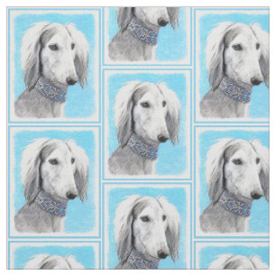 Saluki (Silver) Painting - Cute Original Dog Art Fabric