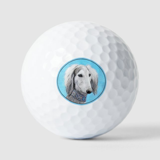 Saluki (Silver) Painting - Cute Original Dog Art Golf Balls (Front)
