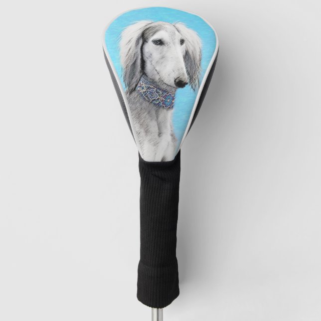 Saluki (Silver) Painting - Cute Original Dog Art Golf Head Cover (Front)