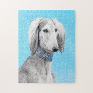 Saluki (Silver) Painting - Cute Original Dog Art Jigsaw Puzzle