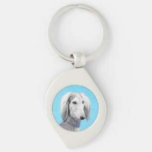 Saluki (Silver) Painting - Cute Original Dog Art Key Ring