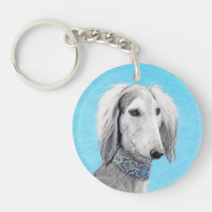 Saluki (Silver) Painting - Cute Original Dog Art Key Ring