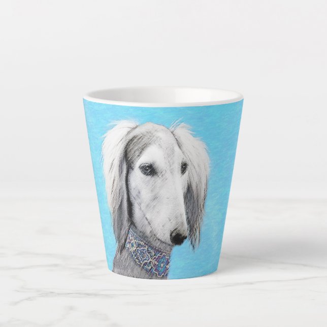 Saluki (Silver) Painting - Cute Original Dog Art Latte Mug (Front)