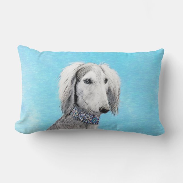 Saluki (Silver) Painting - Cute Original Dog Art Lumbar Cushion (Front)