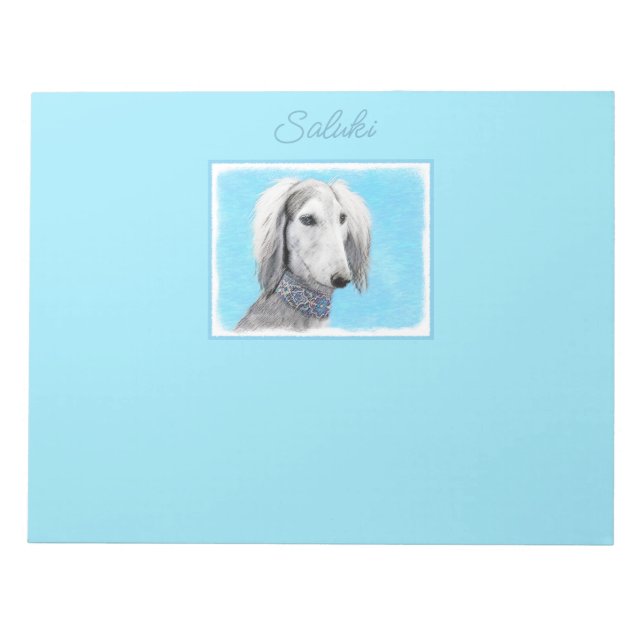 Saluki (Silver) Painting - Cute Original Dog Art N Notepad (Front)