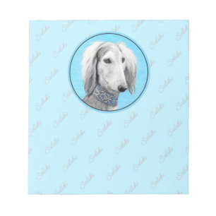 Saluki (Silver) Painting - Cute Original Dog Art Notepad