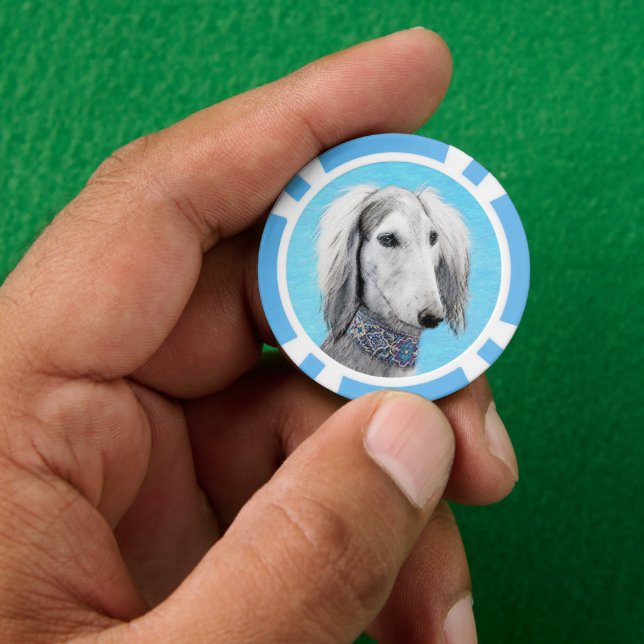 Saluki (Silver) Painting - Cute Original Dog Art Poker Chips (Hand)