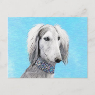 Saluki (Silver) Painting - Cute Original Dog Art Postcard