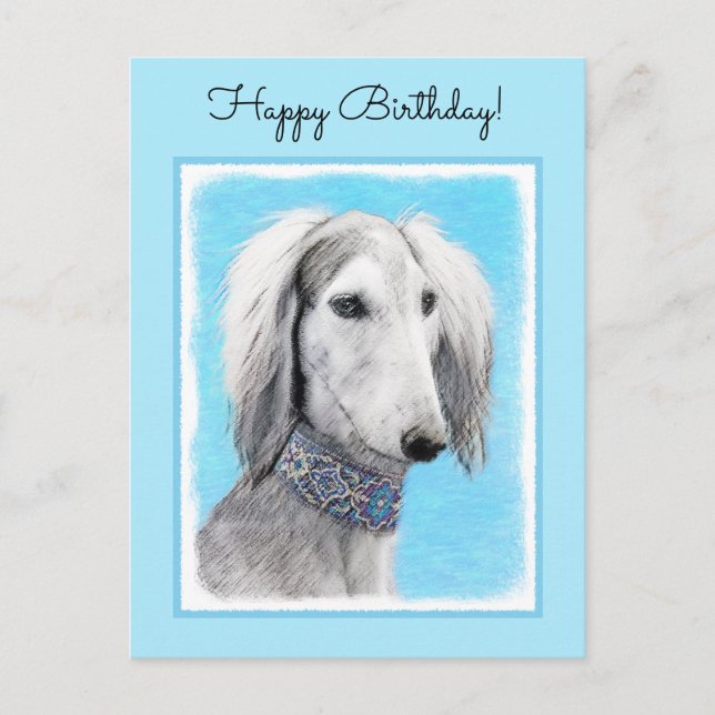 Saluki (Silver) Painting - Cute Original Dog Art Postcard (Front)
