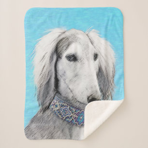 Saluki (Silver) Painting - Cute Original Dog Art Sherpa Blanket