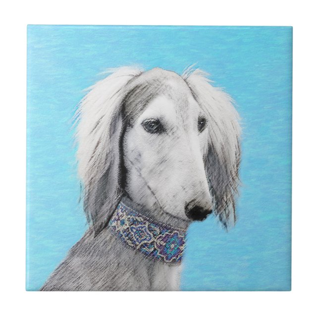 Saluki (Silver) Painting - Cute Original Dog Art Tile (Front)