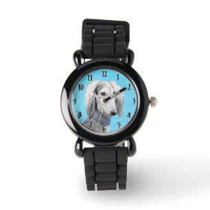 Saluki (Silver) Painting - Cute Original Dog Art Watch