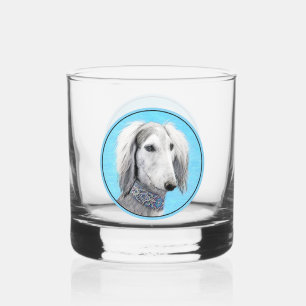 Saluki (Silver) Painting - Cute Original Dog Art Whiskey Glass