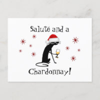 Salute' and a Chardonnay Funny Wine Quote Cat