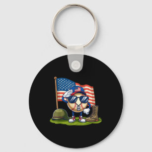 Salute Baseball American Usa Flag Memorial Day 4th Key Ring