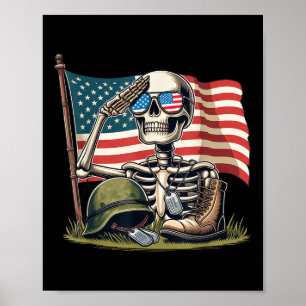 Salute Skeleton American Usa Flag Memorial Day 4th Poster