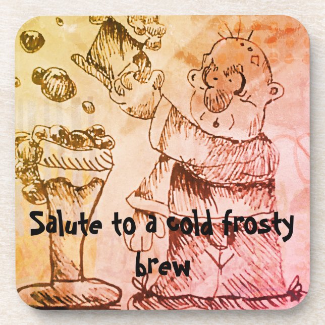 Salute to a frosty brew coaster (Front)
