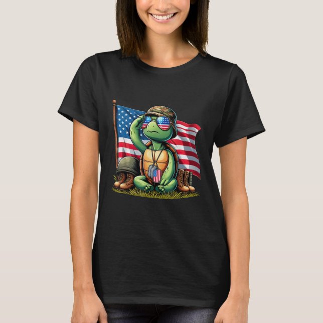 Salute Turtle American Usa Flag Memorial Day 4th O T-Shirt (Front)