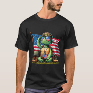 Salute Turtle American Usa Flag Memorial Day 4th O T-Shirt