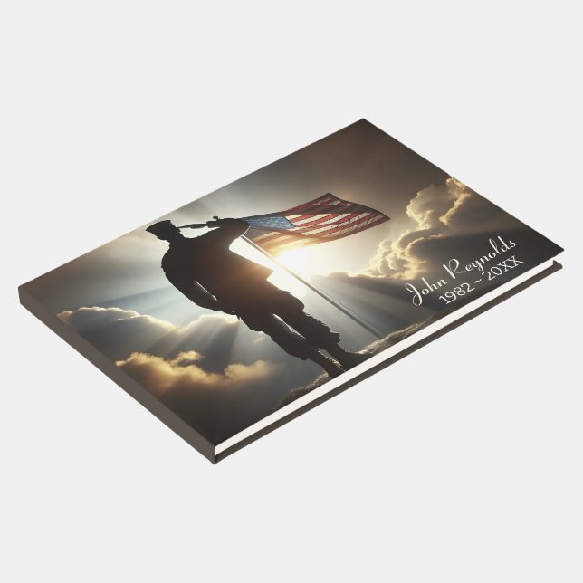 Saluting American Soldier For Memorial Service Guest Book (Corner)