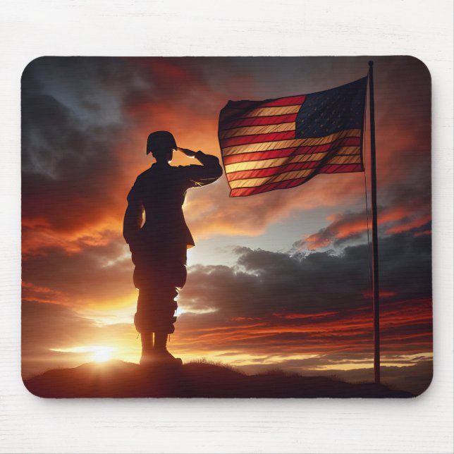 Saluting American Soldier  Mouse Mat (Front)