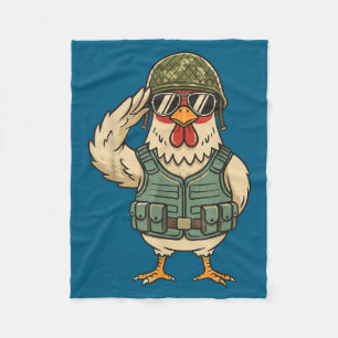Saluting Soldier Chicken Military Rooster Army For Fleece Blanket