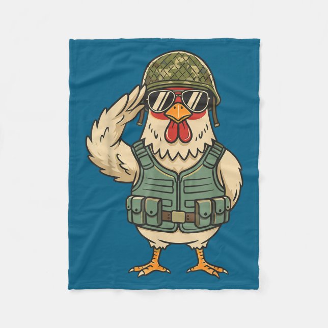 Saluting Soldier Chicken Military Rooster Army For Fleece Blanket (Front)
