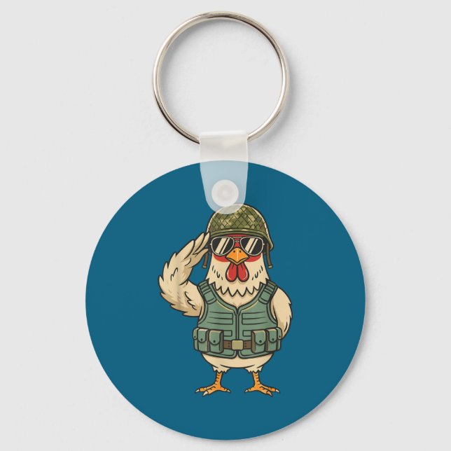 Saluting Soldier Chicken Military Rooster Army For Key Ring (Front)