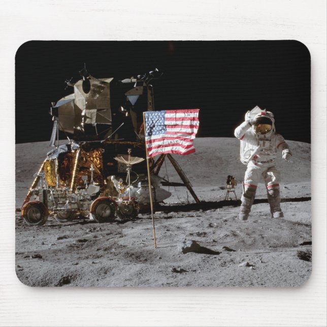 Saluting The U.S. Flag On The Moon Mouse Mat (Front)