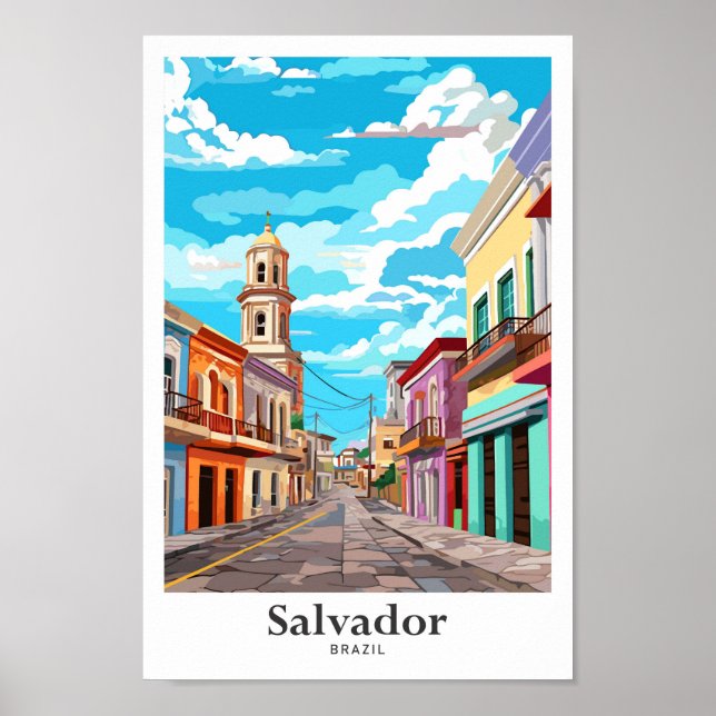 Salvador Brazil Art Vintage Travel Illustration Poster (Front)