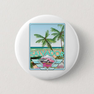 Salvador Brazil vintage style travel poster. 6 Cm Round Badge