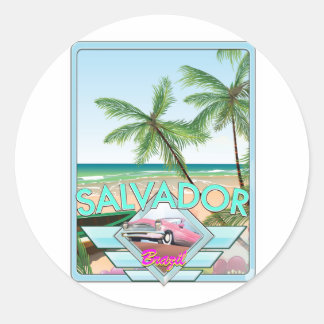 Salvador Brazil vintage style travel poster. Classic Round Sticker