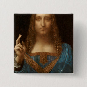 Salvator Mundi (by Leonardo da Vinci) 15 Cm Square Badge