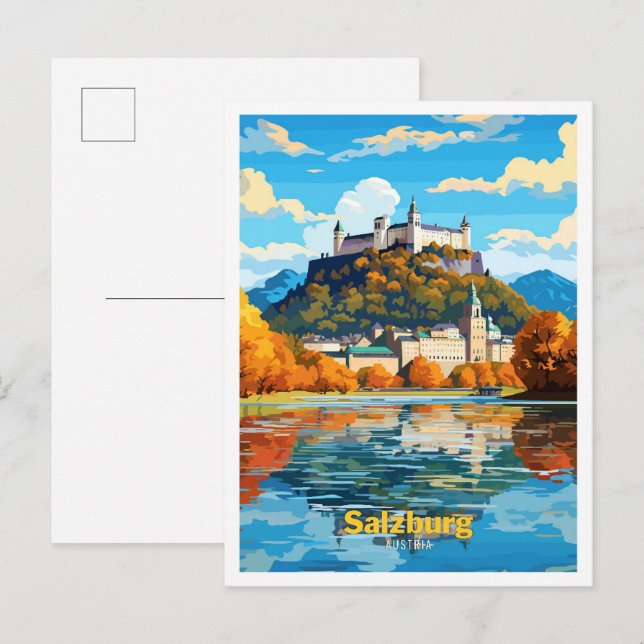 Salzburg Austria Art Vintage Travel Illustration Postcard (Front/Back)