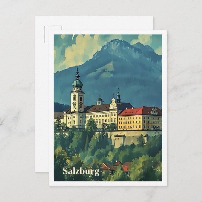 Salzburg Austria Artistic Travel Illustration Postcard (Front/Back)