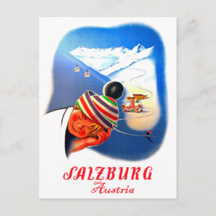 Salzburg, Austria. Boy is dreaming of skiing Postcard